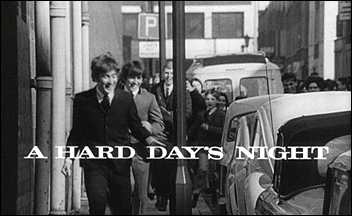 An opening scene from The Beatles' first feature film, A Hard Day's Night.