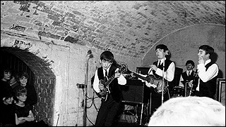 The Beatles at the Cavern Club in Liverpool, England.
