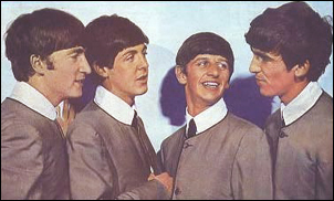 The Beatles in their collarless suits in 1963. Left to right: John Lennon, Paul McCartney, Ringo Starr and George Harrison.