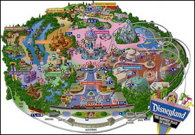 A map of the original Disneyland park in Anaheim, California.