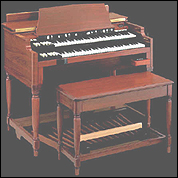 The Hammond organ, a popular instrument for rock groups during the 1960s.