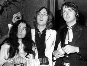 The premiere of The Beatles' animated film, Yellow Submarine. Left to right: Yoko Ono, John Lennon and Paul McCartney.
