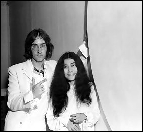 John Lennon and Yoko Ono at the former Beatle's first art show, You Are Here.