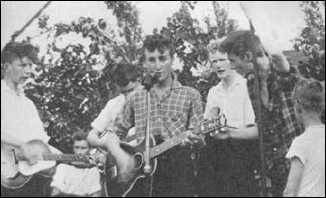 John Lennon's first band, The Quarry Men, perform at Liverpool church festival on July 6, 1957. Lennon was 17 years old.